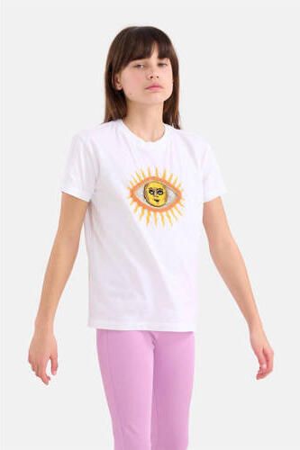 Shoeby T-shirt met printopdruk en borduursels wit Meisjes Katoen Ronde hals 158 164 - Foto 2