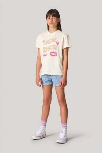 Shoeby T-shirt met printopdruk gebroken wit Ecru Meisjes Katoen Ronde hals 170 176 - Foto 3