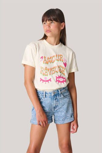 Shoeby T-shirt met printopdruk gebroken wit Ecru Meisjes Katoen Ronde hals 170 176 - Foto 2