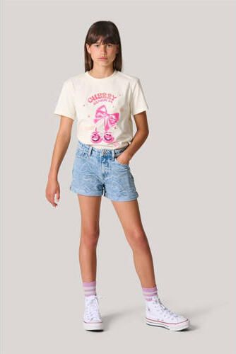 Shoeby T-shirt met printopdruk wit roze Meisjes Katoen Ronde hals Printopdruk 110 116