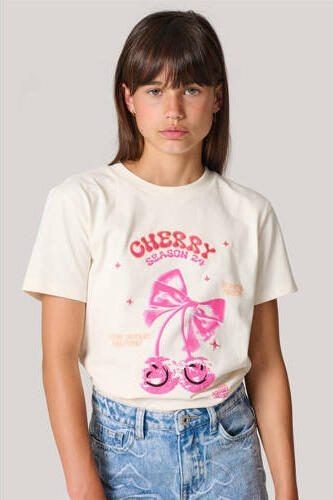 Shoeby T-shirt met printopdruk wit roze Meisjes Katoen Ronde hals Printopdruk 110 116 - Foto 2