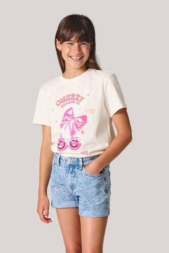 Shoeby T-shirt met printopdruk wit roze Meisjes Katoen Ronde hals Printopdruk 110 116 - Foto 3