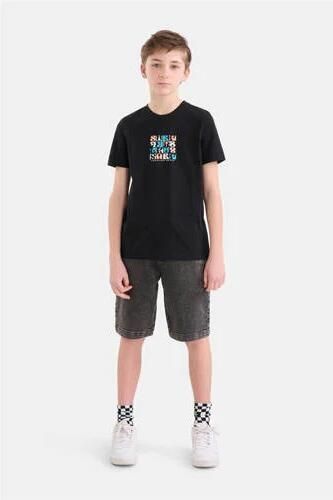 Shoeby T-shirt met printopdruk zwart Jongens Katoen Ronde hals Printopdruk 122 128 - Foto 2