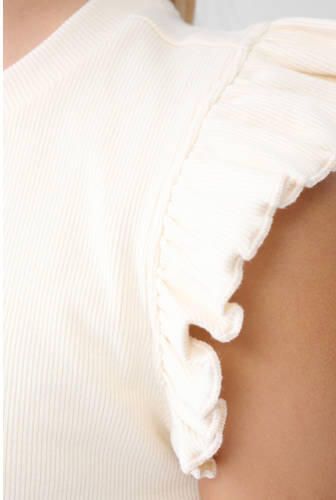 Shoeby T-shirt met ruches ecru Wit Meisjes Katoen Ronde hals Effen 134 140 - Foto 4