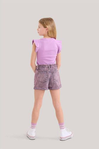 Shoeby T-shirt met ruches paars Meisjes Stretchkatoen Ronde hals Effen 134 140