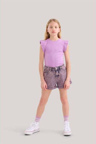 Shoeby T-shirt met ruches paars Meisjes Stretchkatoen Ronde hals Effen 146 152 - Foto 2
