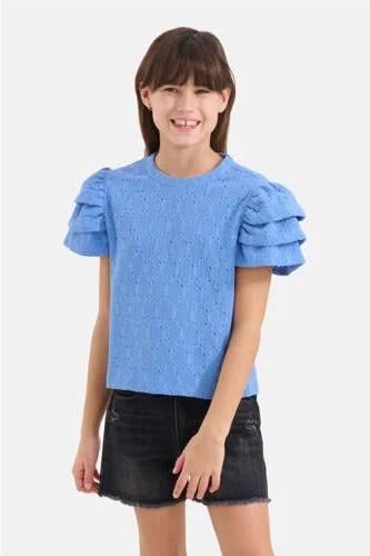 Shoeby top met open details blauw Meisjes Polyester Ronde hals Effen 146 152