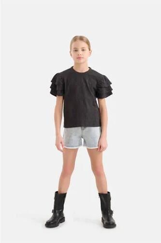 Shoeby top met textuur zwart Meisjes Polyester Ronde hals Effen 170 176
