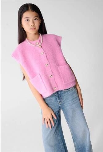 Shoeby tweed gilet met wol roze Effen