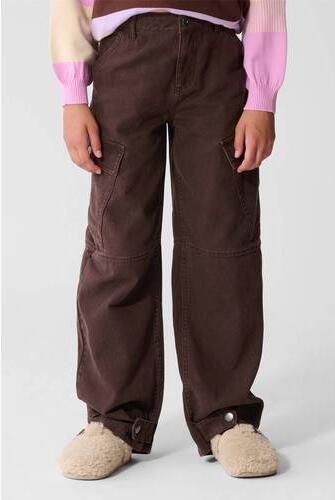 Shoeby wide leg cargobroek donkerbruin Meisjes Katoen Effen