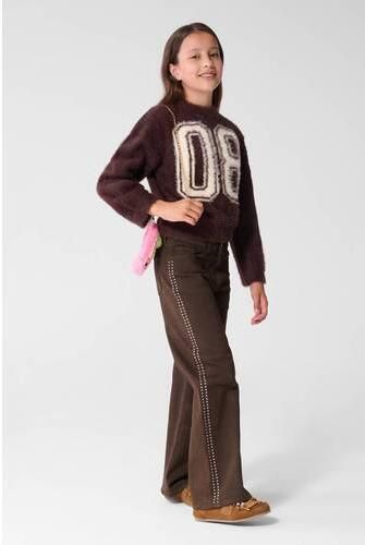 Shoeby wide leg jeans met studs bruin Meisjes Denim Effen - Foto 3