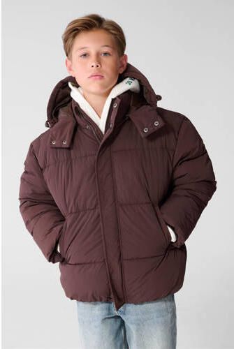 Shoeby winter pufferjas donkerbruin Jongens Polyamide Capuchon Effen - Foto 4