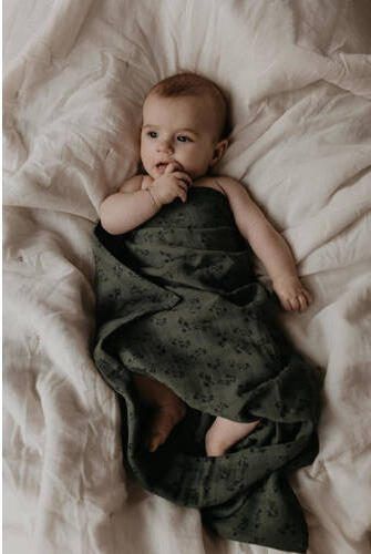 Snoozebaby hydrofiele swaddle 80x80 cm Dark Green Groen All over print - Foto 4