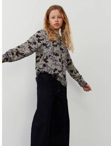 Sofie Schnoor blouse met all over print beige zwart lila Meisjes Polyester Mao kraag 128 - Foto 3