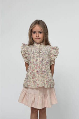 Sofie Schnoor top met all over print roze Meisjes Katoen Opstaande kraag 122
