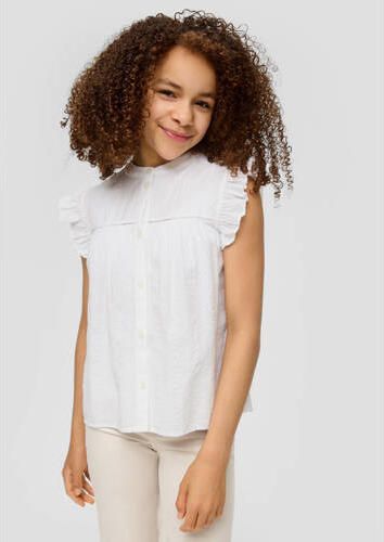 S.Oliver blouse wit Meisjes Stretchkatoen Ronde hals Effen 134 140 - Foto 3