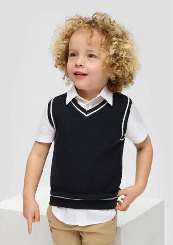 S.Oliver donkerblauw wit Spencer Jongens Katoen V-hals Effen 104 110 - Foto 2