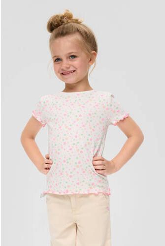 S.Oliver gebloemd T-shirt wit roze Multi Meisjes Stretchkatoen Ronde hals 104 110