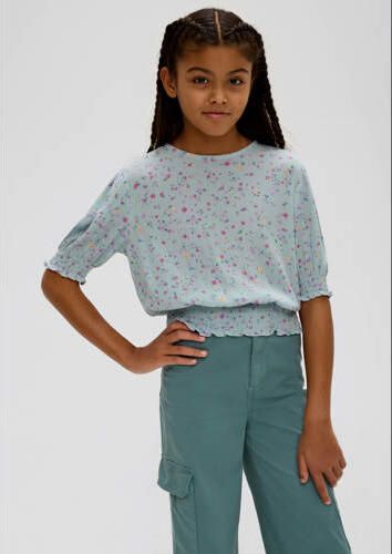 S.Oliver gebloemde top lichtblauw Meisjes Viscose Ronde hals Bloemen 158 164