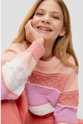S.Oliver gestreepte trui roze oranje wit Multi Meisjes Polyester Ronde hals 134 140