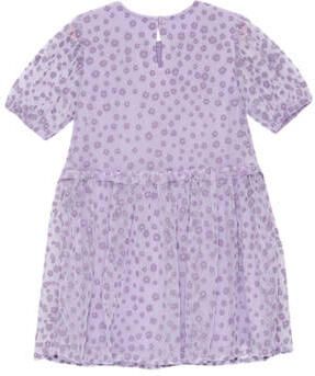 S.Oliver jurk met all over print en ruches lila Paars Meisjes Polyester Ronde hals 110
