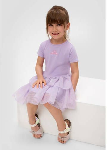 S.Oliver jurk met printopdruk lila Paars Meisjes Stretchkatoen Ronde hals 116