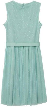 S.Oliver jurk met stippen en mesh groen Meisjes Polyester Ronde hals Stip 140 - Foto 1