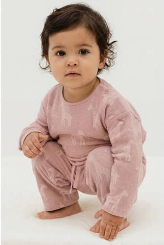 S.Oliver katoenen relaxed fit babybroek met print roze All over print