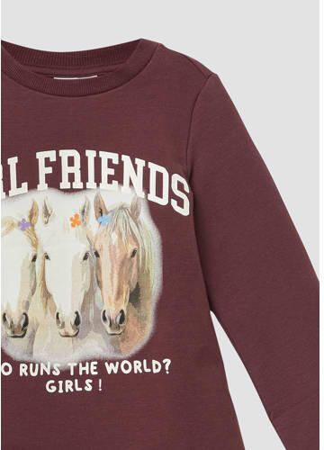 S.Oliver longsleeve donkerpaars Meisjes Stretchkatoen Ronde hals Printopdruk - Foto 3
