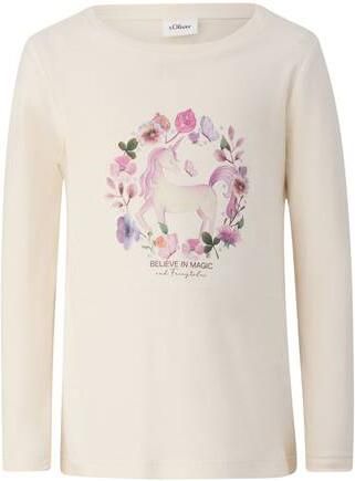 S.Oliver longsleeve met print ecru Meisjes Katoen Ronde hals Printopdruk glitter