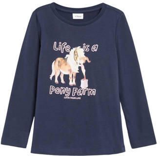 S.Oliver longsleeve met print marineblauw Meisjes Katoen Ronde hals Printopdruk glitter - Foto 3