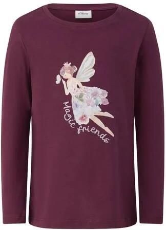 S.Oliver longsleeve met print paars Meisjes Katoen Ronde hals Printopdruk glitter