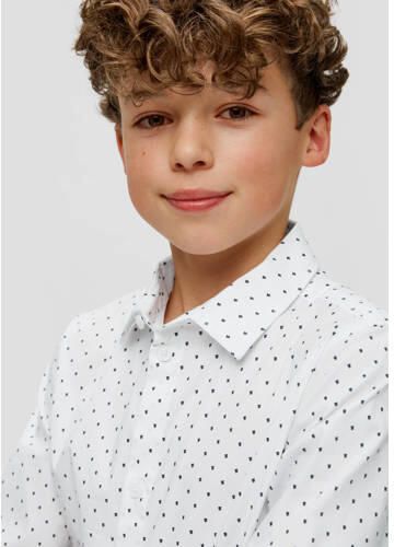 S.Oliver overhemd met all over print wit Jongens Stretchkatoen Klassieke kraag 134 140