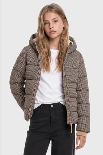 S.Oliver pied-de-poule winterjas lichtbruin Meisjes Polyester Capuchon