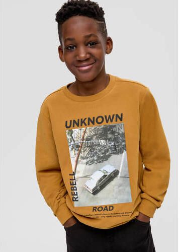 S.Oliver sweater bruin Trui Jongens Katoen Ronde hals Printopdruk 158 164