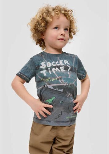 S.Oliver T-shirt met all over print grijsblauw Jongens Polyester Ronde hals 104 110