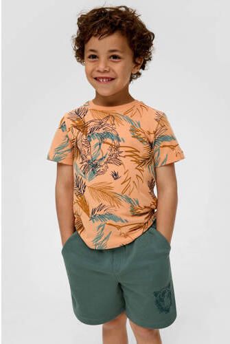 S.Oliver T-shirt met all over print oranje blauw Jongens Katoen Ronde hals 128 134