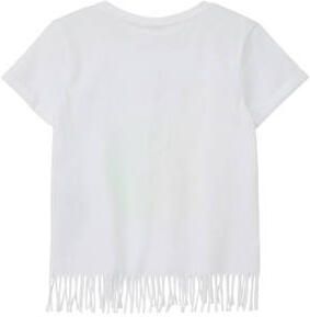 S.Oliver T-shirt met printopdruk en franjes wit Meisjes Polyester Ronde hals 128 134