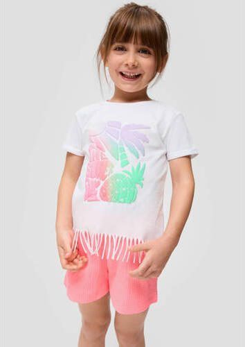 S.Oliver T-shirt met printopdruk en franjes wit Meisjes Polyester Ronde hals 128 134 - Foto 2