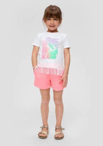 S.Oliver T-shirt met printopdruk en franjes wit Meisjes Polyester Ronde hals 128 134 - Foto 3