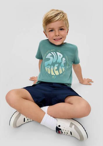 S.Oliver T-shirt met printopdruk petrol Blauw Jongens Katoen Ronde hals 104 110