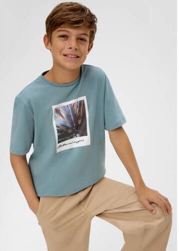 S.Oliver T-shirt met printopdruk petrol Blauw Jongens Katoen Ronde hals 146 152
