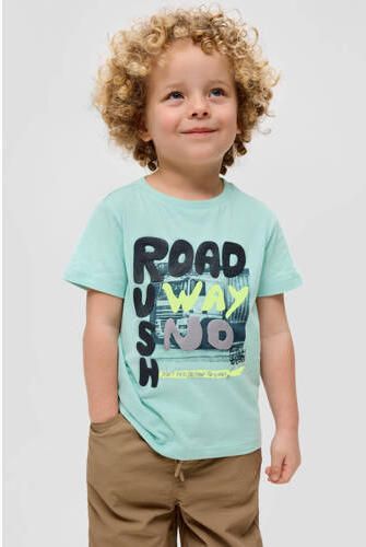 S.Oliver T-shirt met printopdruk turquoise Blauw Jongens Katoen Ronde hals 104 110