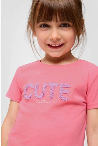 S.Oliver T-shirt met tekst roze Meisjes Katoen Ronde hals Tekst 128 134 - Foto 2
