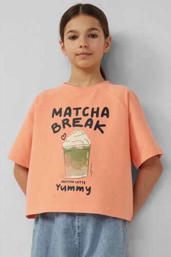 S.Oliver T-shirt oranje Meisjes Stretchkatoen Ronde hals Printopdruk