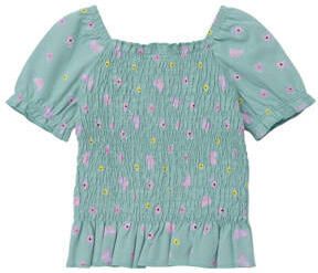 S.Oliver top met all over print turquoise Blauw Meisjes Katoen Vierkante hals 104 110