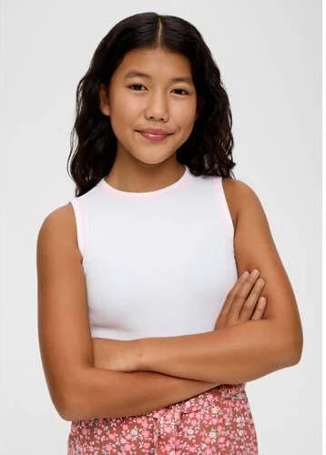 S.Oliver top wit Meisjes Stretchkatoen Ronde hals Effen 134 140