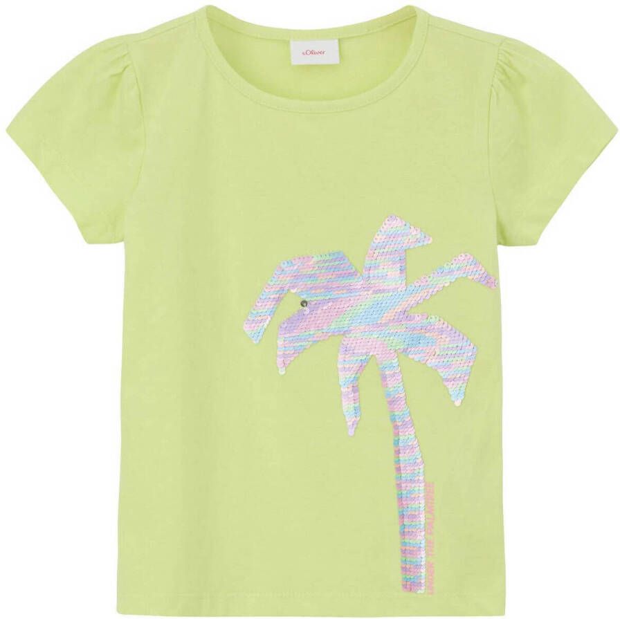 S.Oliver T-shirt met printopdruk en pailletten lichtgeel