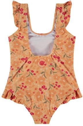 Stains&Stories badpak met all over print en ruches oranje Meisjes Polyester 122