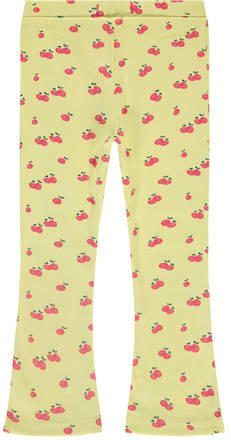 Stains&Stories flared broek met all over print lichtgeel roze Meisjes Biologisch katoen 134